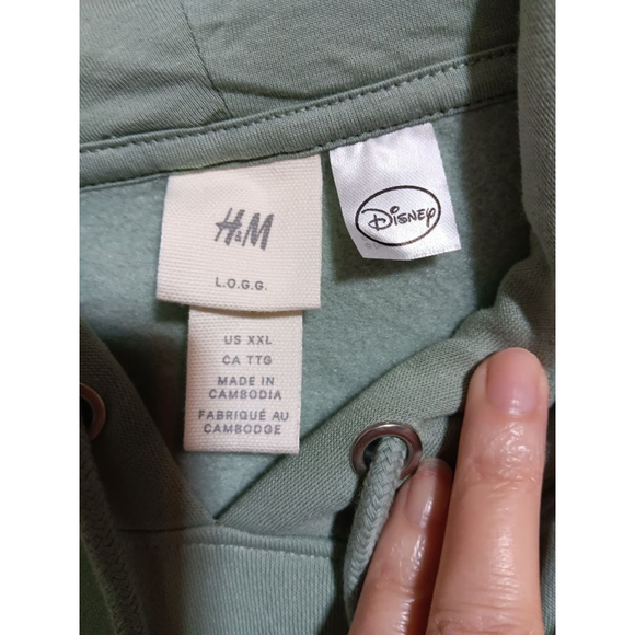 H&M Licensed Disney Sage Green Kangaroo Pocket Felt Mickey Mouse Logo Hoodie - Picture 12 of 12